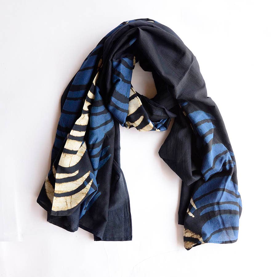 Blue Moon Silky Scarf Scarf Silk Hand Painted Scales Zodiac Blue Moon Yellow  main image 3