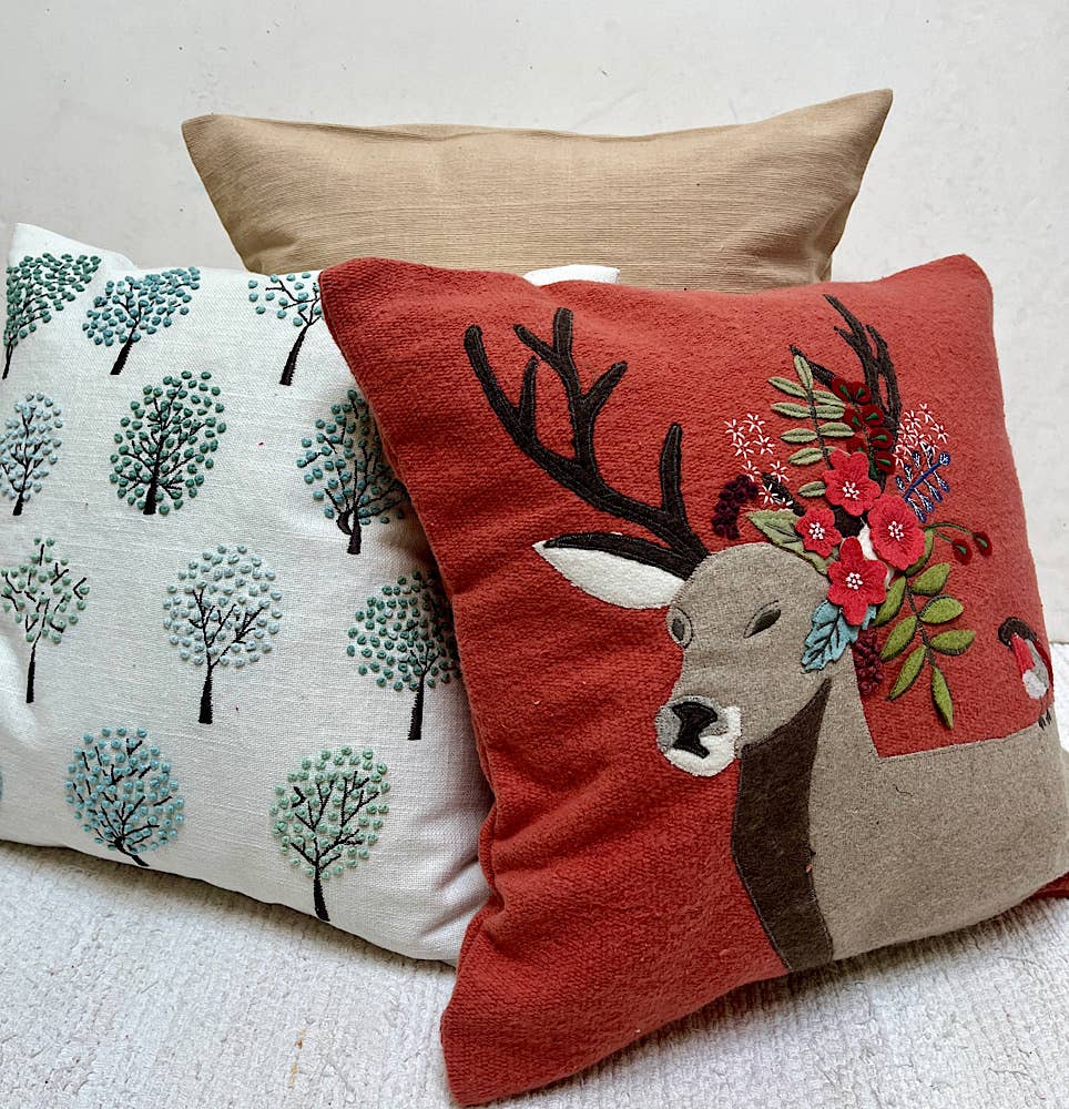 Floral Reindeer Pillow