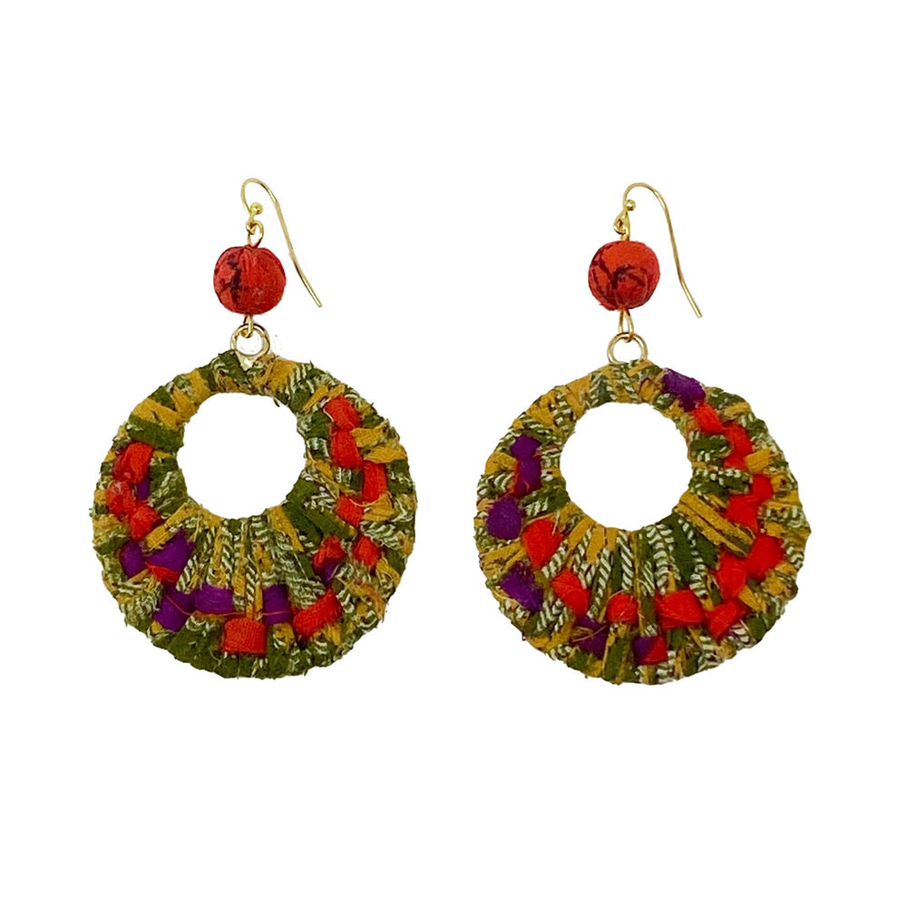Woven Kantha Hoop Earrings