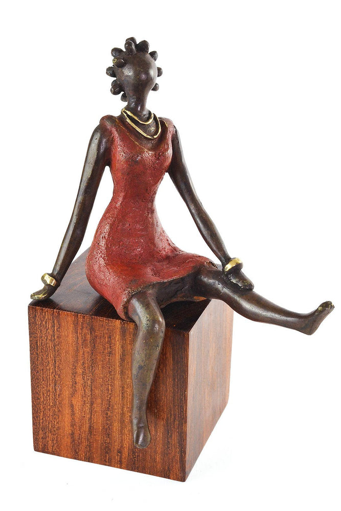 La Femme en Rouge Burkina Bronze Sculpture