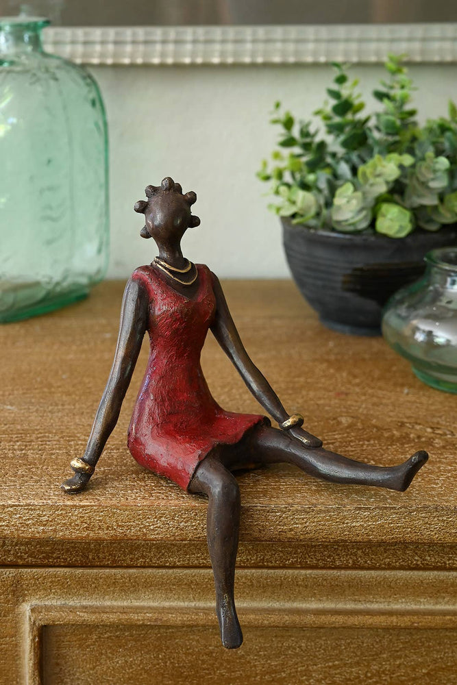 La Femme en Rouge Burkina Bronze Sculpture