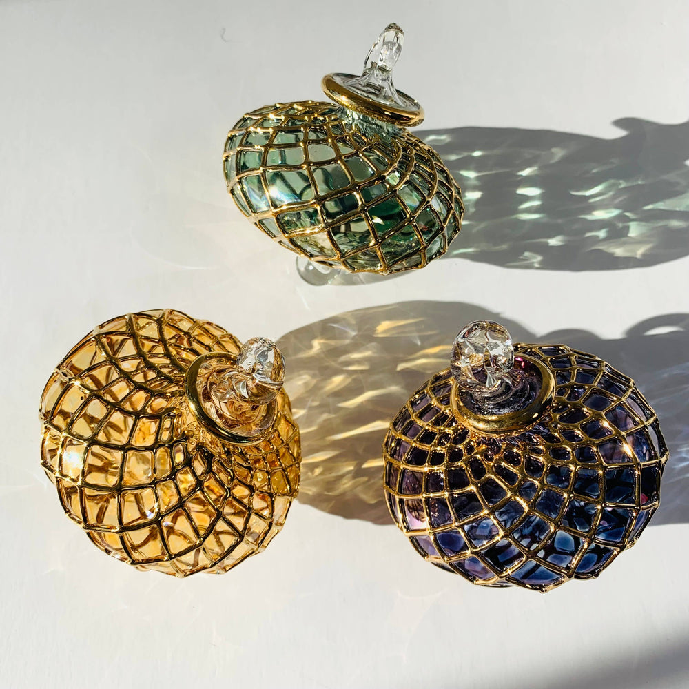 Diamond Toupie Blown Glass Ornament