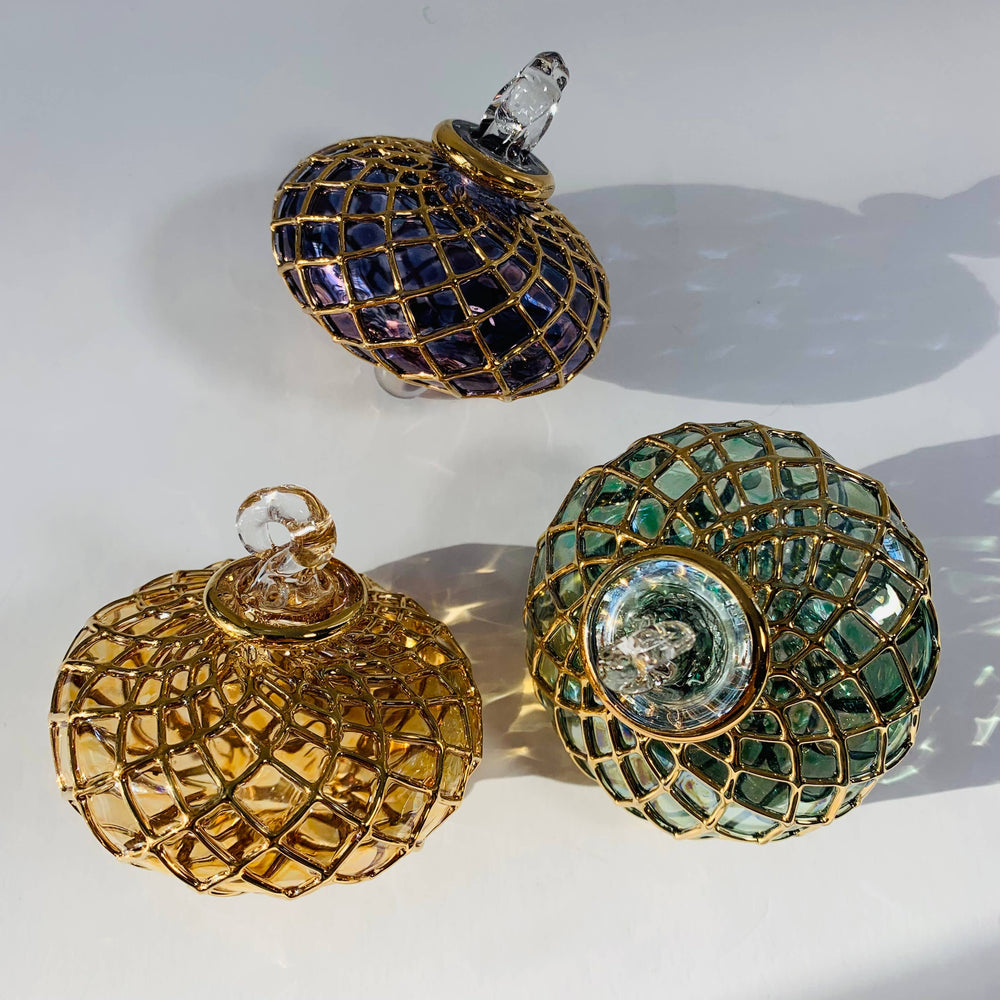 Diamond Toupie Blown Glass Ornament