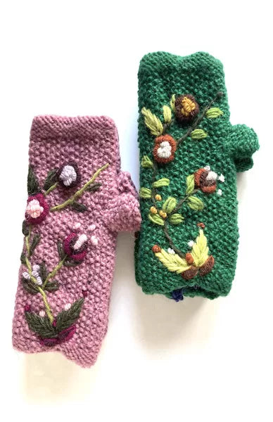 Floral Embroidered Fingerless Gloves