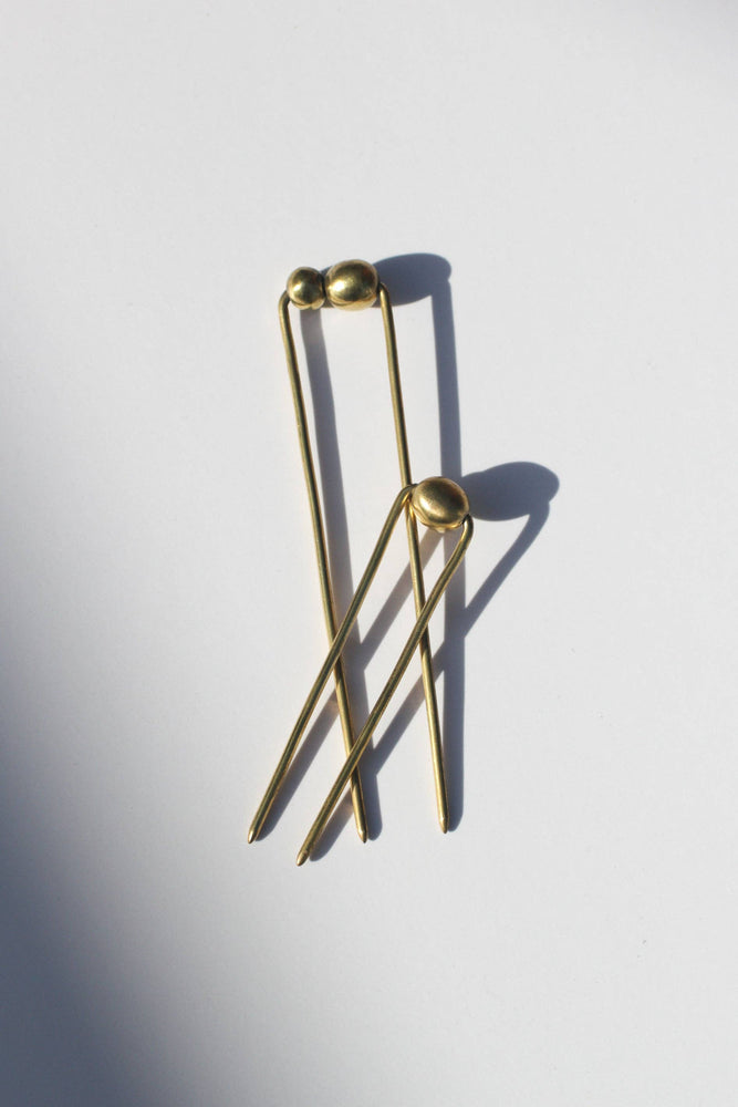 Raw Brass Bead Hair Pin