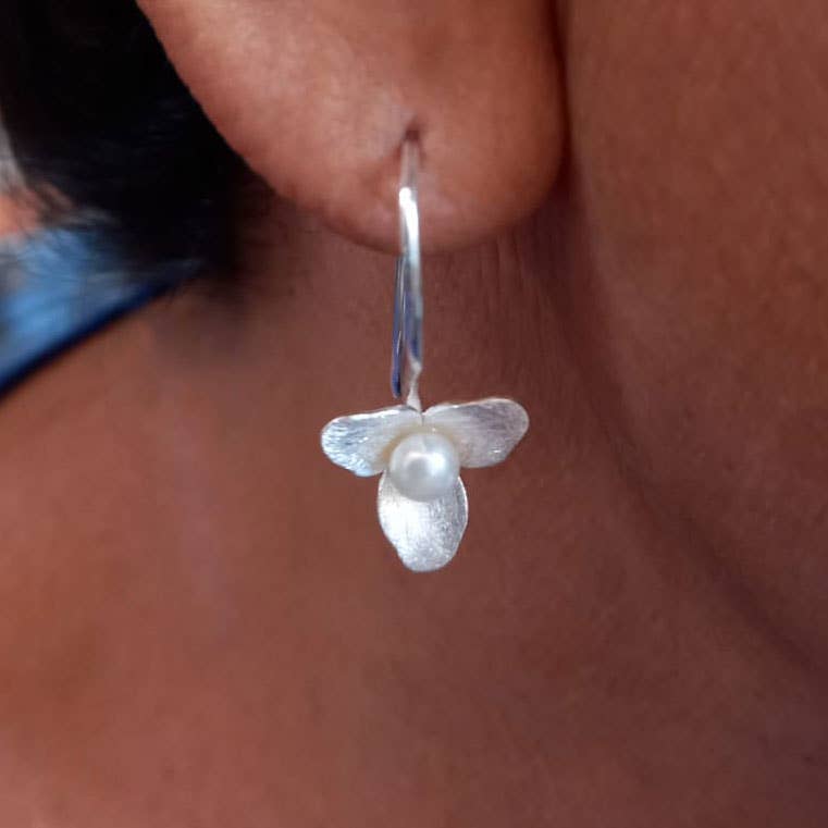 Delicate Flower and Pearl Earrings, Indonesia