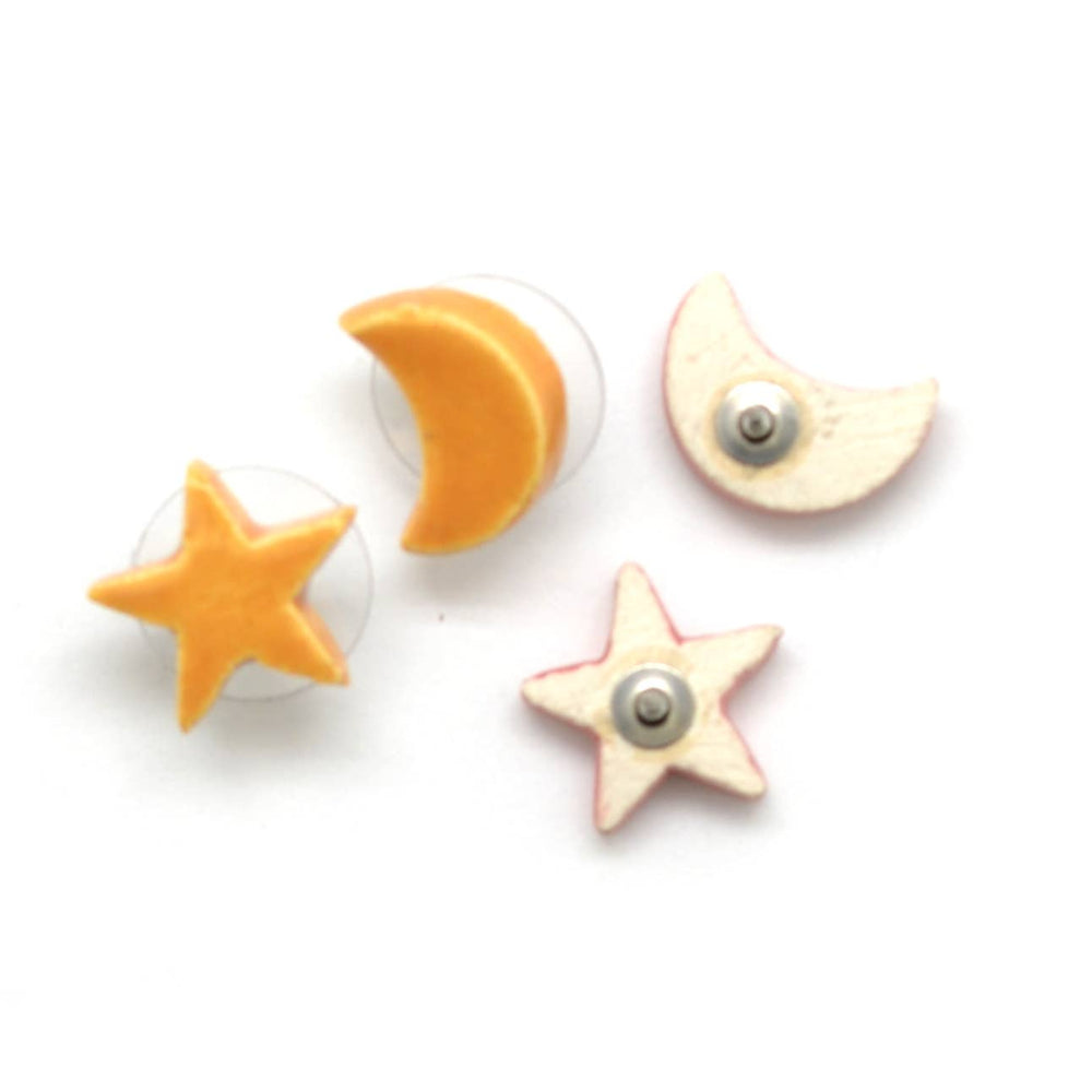 Ceramic Star & Moon Studs