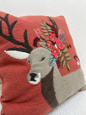 Floral Reindeer Pillow