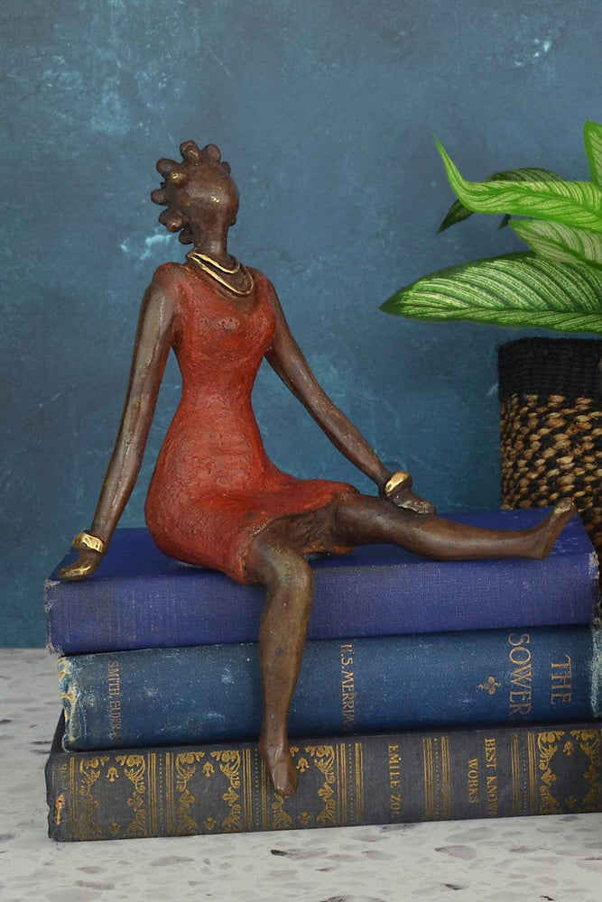 La Femme en Rouge Burkina Bronze Sculpture
