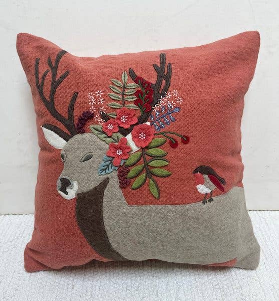 Floral Reindeer Pillow