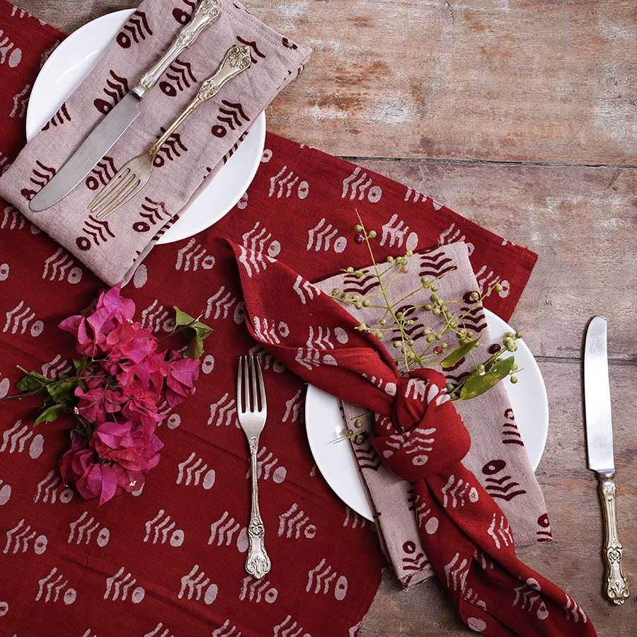 Pink and Flame Blockprint Napkins