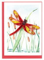Red Dragonfly & Cattails Petite Quilling Card