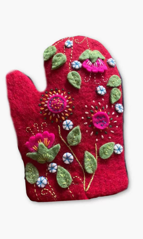 Embroidered Floral Oven Mitt