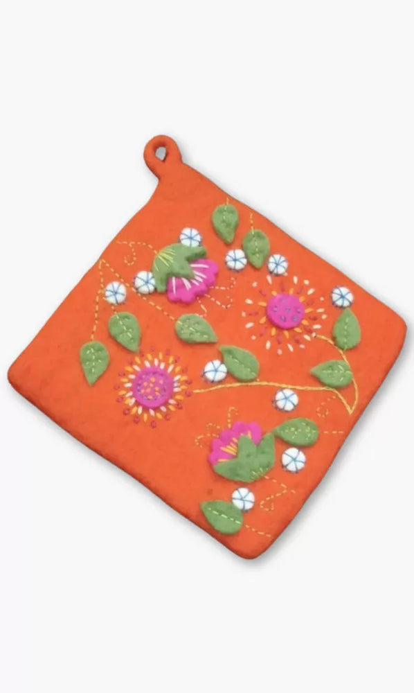 Embroidered Floral Potholder