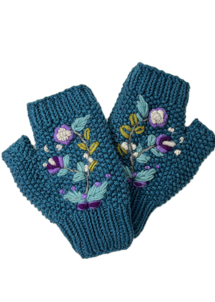Floral Embroidered Fingerless Gloves