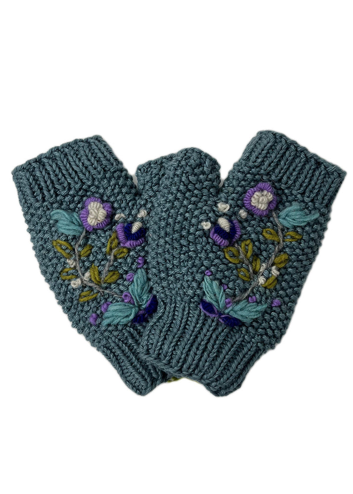 Floral Embroidered Fingerless Gloves
