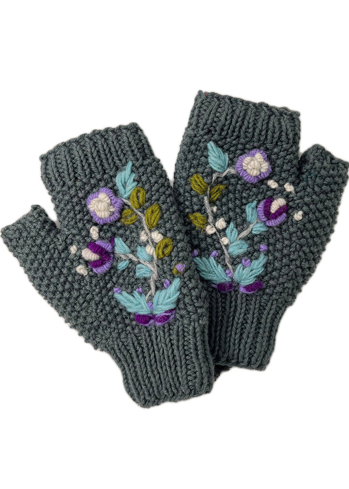 Floral Embroidered Fingerless Gloves