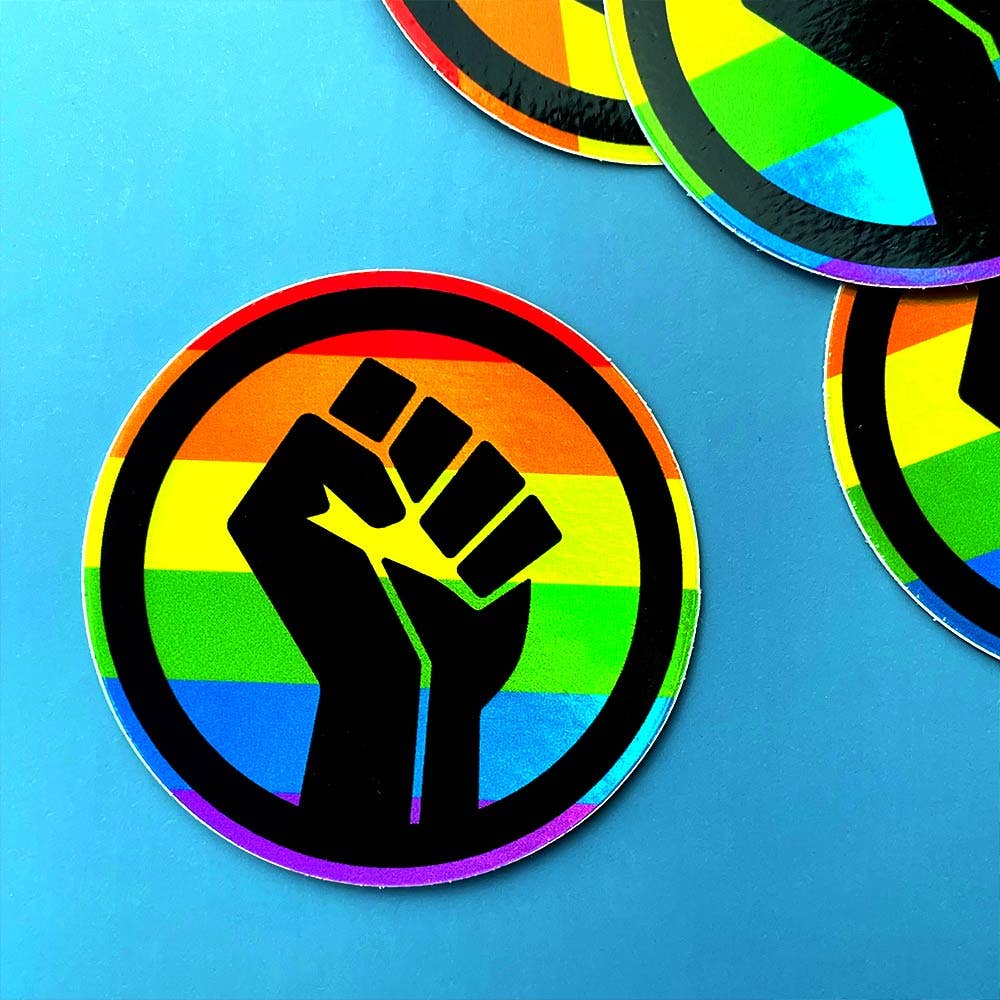 
                
                    Load image into Gallery viewer, Black Lives Matter Pride Fist Sticker - Holographic
                
            