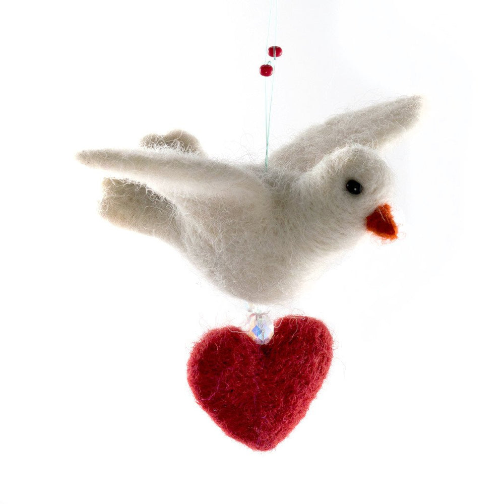 Felted Heart Dove Ornament