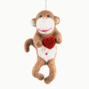 Felted Monkey Love Ornament