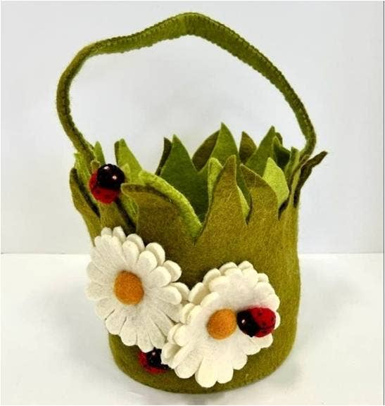 Felt Easter Basket with Daisies and Ladybugs