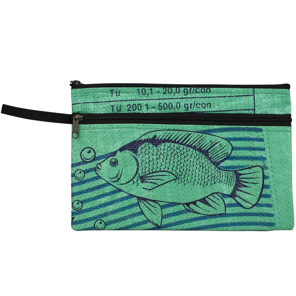 Recycled Fish Feed Cosmetic Bag handmade in Cambodia – The Elephant Emporium